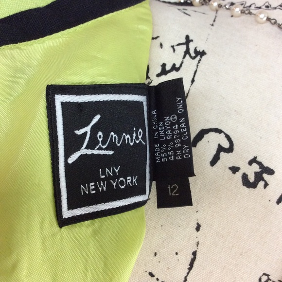 Lennie NY Lime Green Navy Linen Blend Dress 12 - Picture 10 of 11
